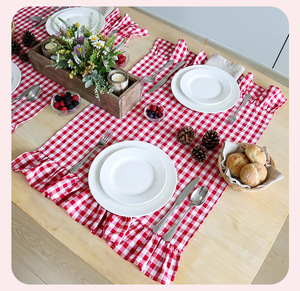 <span class=keywords><strong>Serviette</strong></span> de table <span class=keywords><strong>en</strong></span> tissu à carreaux 100% coton avec volants, torchon de cuisine style ferme, linge de table vintage à carreaux vichy, décoration de salle à manger, vente <span class=keywords><strong>en</strong></span> gros - Product Image 4