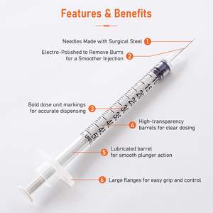 Jeringa de Insulina Naranja Desechable de Grado Médico de Fábrica de 1 ml, 0.5 ml, 0.3 ml, 31 g para Diabéticos con Aguja Fija - Product Image 3