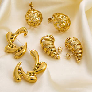 Geometric Teardrop <b>Stud</b> Earrings 18K Gold Plated <b>Titanium</b> Steel Party Jewelry for Women - Product Image 1