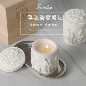 Scented Candles Vintage Plaster Cup Cylinder Soy Wax Floral Fragrance Bedroom Decor - Product Image 3