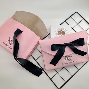 Custom logo New Arrival Printed Small <b>Envelope</b> Flap Birthday <b>Gift</b> Bag Luxury Suede Jewelry Pouch With Ribbon Bow - Product Image 1