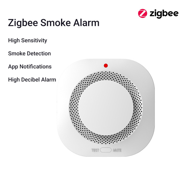 Tuya App Zigbee Smoke Detector Fire Alarms with 9V Battery Operated Photoelectric Sensor Easy to Install for Home Hotel