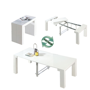 Modern High Gloss White Metal Frame <strong>Pull</strong> <strong>Out</strong> Extending Office <strong>Desk</strong> 10 Seater for Small Space - Product Image 1
