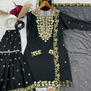 DESIGNER GEORGETTE EMBROIDERY SEQUENCE WORK <b>TOP</b> SHARARA WITH DUPATTA <b>BLACK</b> - Product Image 1
