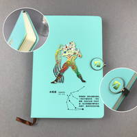 Journal en cuir PU à couverture rigide A5 en relief cyan avec reliure à couture à boucle magnétique avec logo personnalisé pour la révision de la réunion des journalistes