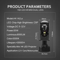Ampoule de phare de projecteur LED miniature Brieyes Y6D H4 50W 8000LM haute puissance, étanche IP68, pour voiture et moto, phare antibrouillard