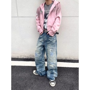 Jeans Vintage Holgados Rosa Blanco para Hombre, Personalizados, Desgastados, Lavados, con Múltiples Bolsillos, Calidad de Lujo, Stock <span class=keywords><strong>Original</strong></span> - Product Image 2