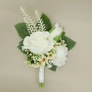 White Wedding Flowers Accessories Prom Suit Decoration Artificial Silk Flower Boutonniere Wrist Flower