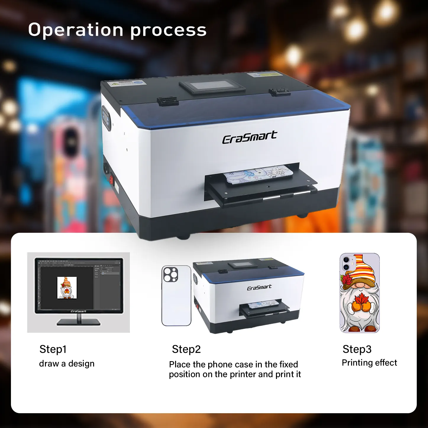 EraSmart Professional Manufacturer Digital Inkjet Small Desktop Printing Machine Flatbed A5 Uv Printer For Phone Case Printing