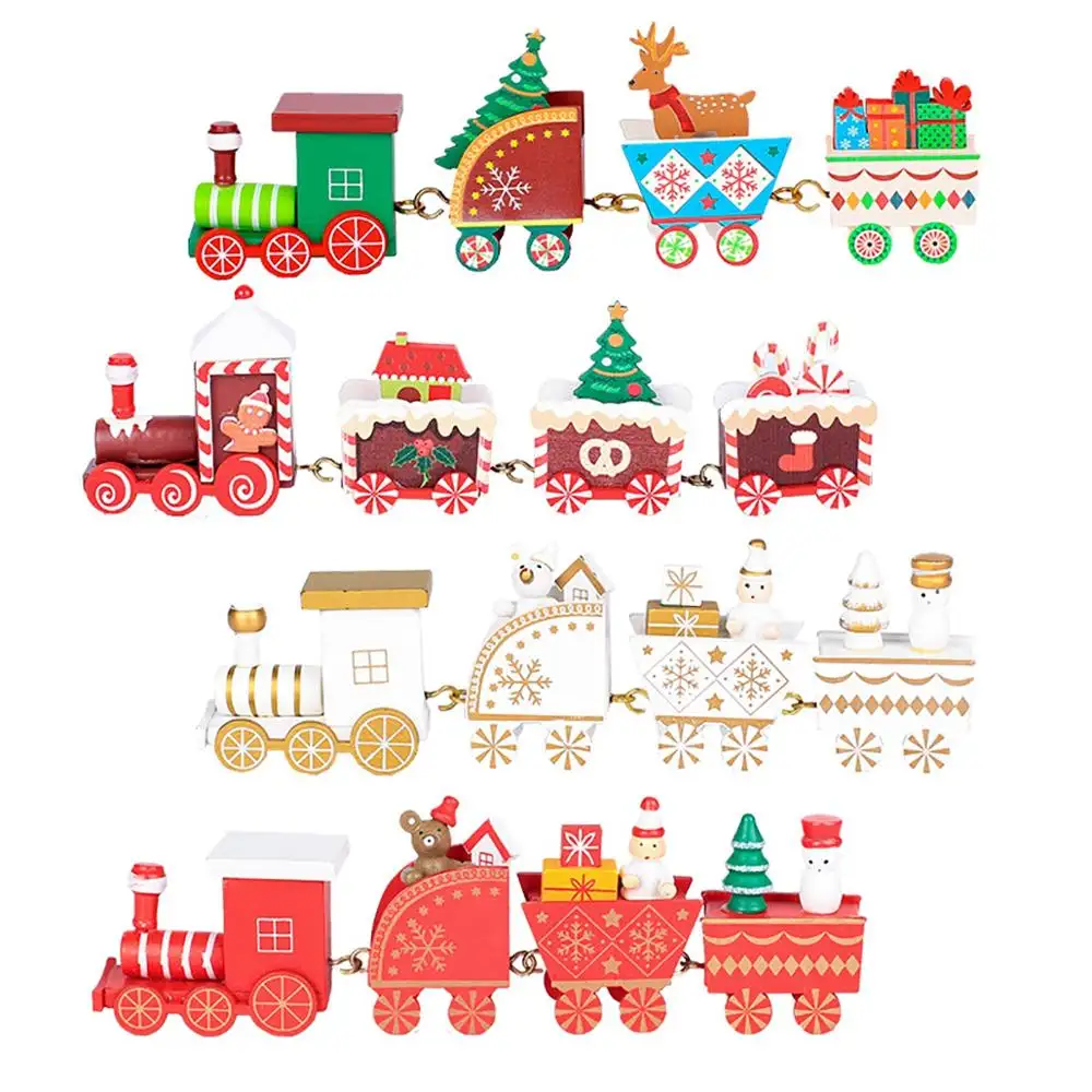 Çocuk noel hediyeleri dört taşıma ayı kardan adam tren seti yılbaşı süsleri Mini ahşap tren