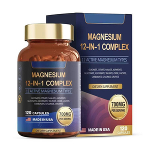 Complejo de <span class=keywords><strong>Magnesio</strong></span> 12 en 1, Suplemento de <span class=keywords><strong>Magnesio</strong></span> de 700 mg, Cápsulas de Glicinato, Citrato y Orotato para el Apoyo a la Relajación Muscular y Cardíaca - Product Image 1