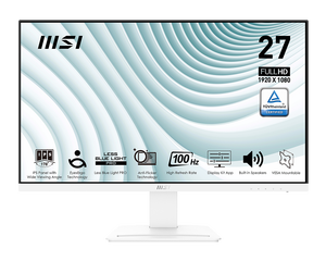 Moniteur professionnel MSI PRO MP273AW 27 pouces FHD IPS 100Hz 1ms anti-reflet VGA avec support VESA blanc - Product Image 2