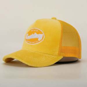 Wholesale Custom 5 Panel High Quality Embroidery <b>Patch</b> Logo Curved Brim Velvet Trucker Hat,Fashion Mesh Gorras Snap <b>Back</b> Cap - Product Image 5