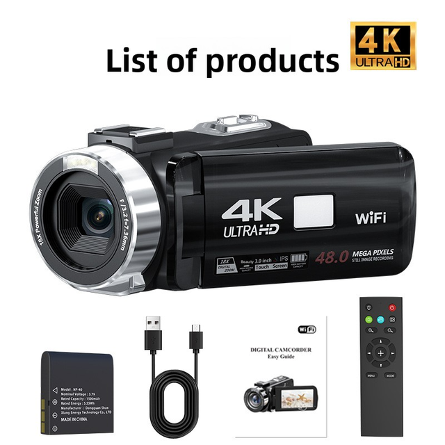 4K UHD 48MP WiFi 18X Digital Zoom 3.0 Inch Touch Screen IR Night Vision Vlogging Remote Control Digital Video Camcorder