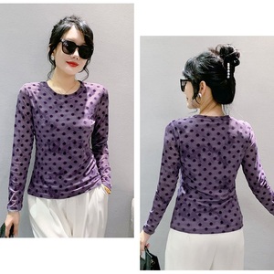 Primavera estate floccaggio a maniche lunghe Top a pois girocollo da donna Top traspirante tessuto di maglia snellente <span class=keywords><strong>vestiti</strong></span> per ragazze - Product Image 5