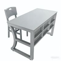 Ensemble bureau et chaise pour professeur, hauteur fixe 120 cm, design moderne, table d'étude en plastique avec structure en acier, anti-rayures, mobilier scolaire