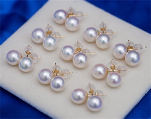 18Kピュアソリッドパールイエローゴールド7-7.5mm3a本物の海水日本のアコヤパールスタッドイヤリングのサプライヤー - Product Image 3