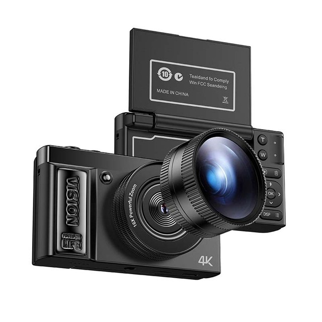 Compact 4K Retro Digital Camera 64MP 3" 180 Flip Screen 16X Digital Zoom 64GB for Card CMOS Sensor Stabilized