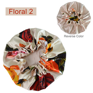 Cappello da Notte in Raso a Doppio Strato Regolabile con Stampa Floreale, 50 Colori, Lussuoso Copricapo in Seta per Donne - Product Image 6