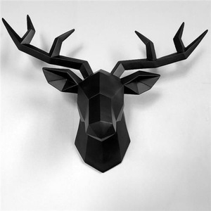 Décoration <span class=keywords><strong>murale</strong></span> tête <span class=keywords><strong>de</strong></span> <span class=keywords><strong>cerf</strong></span> 3D noir et blanc, sculpture <span class=keywords><strong>murale</strong></span> géométrique en <span class=keywords><strong>bois</strong></span> <span class=keywords><strong>de</strong></span> <span class=keywords><strong>cerf</strong></span> noir, fausse tête d'animal en résine - Product Image 1