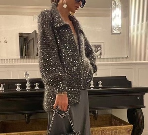 Cardigan de luxe pour femmes avec manches bouffantes élégantes pull tricoté d'hiver de haute qualité avec double fermeture éclair Style décontracté taille libre - Product Image 6