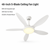 Ventilateur de plafond électrique à 5 pales de 46 pouces avec lumière de 60W, utilisation domestique, installation facile et sûre