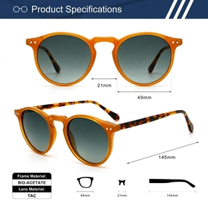 Lunettes de soleil tendance classiques à monture ronde en bio-acétate, verres polarisés dégradés, OEM ODM, logo personnalisé, en acétate - Product Image 2