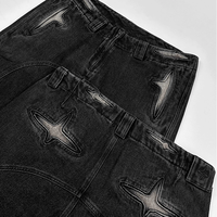 Pantalons en denim coupe bootcut vintage délavés à l'acide avec logo brodé personnalisé, style streetwear, en coton French Terry