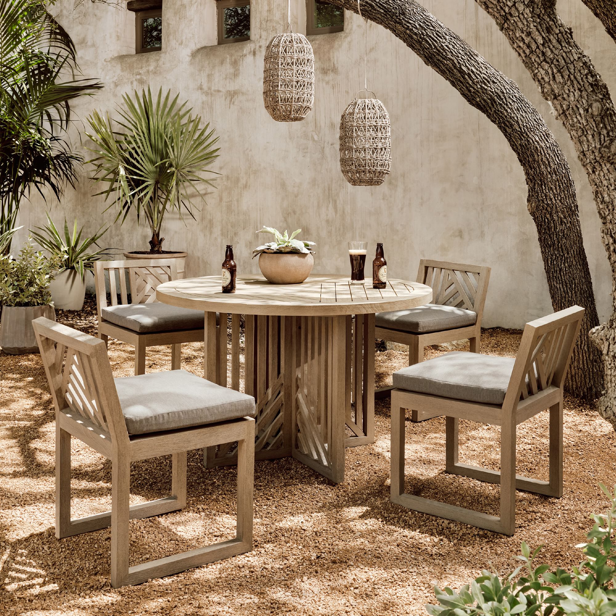Garden Furniture Dining Teak outdoor Set Wooden Round Table  table and chairs
