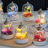 Cloche à vent en verre avec fleur éternelle préservée, lampe de table LED tactile rechargeable, cadeau de fêtes, offre OEM en gros