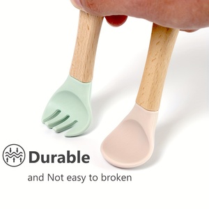 3 PCS portátil BPA libre vajillas de mesa bebé comedor conjunto con mango de madera, resistente al calor recién nacido debe tene - Product Image 6