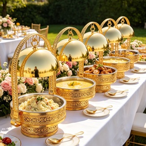 Juego de chef de acero inoxidable para restaurantes de lujo, calentadores de comida, plato de frotamiento para <span class=keywords><strong>Buffet</strong></span>, plato para servir catering - Product Image 2