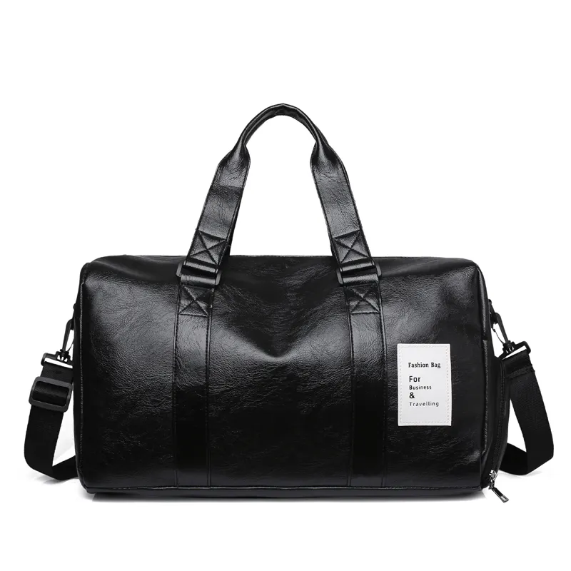 New pu travel bag large capacity PU leather handbags black men's crossbody duffel bags short trip luggage tote