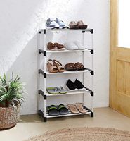 Étagère à chaussures pour l'entrée de la maison, support à chaussures empilable avec structure en métal et étagères à lattes ouvertes - Gain de place