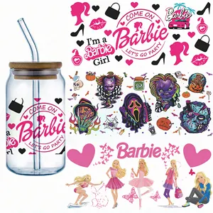 New Halloween Barbie tình yêu cup bọc chuyển dán không thấm nước đề can cho 16oz cup Glass đồ nội thất gỗ DIY Thủ công mỹ nghệ Nguồn cung cấp