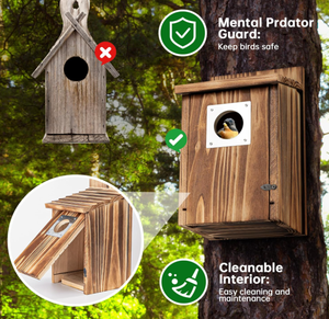Yeni Tasarım Ahşap Kuş Yuvaları, Mavi Kuş, Şakrak Kuşu, Kırlangıç, İspinoz için Metal Yırtıcı Hayvan Korumalı, Dış Mekan İçin, Kolay Temizlenir - Product Image 2