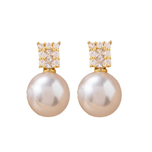 French Style Pearl Stud <b>Earrings</b> Round Flower Design 14k Gold <b>Post</b> Gift Jewelry EDB-070 - Product Image 5