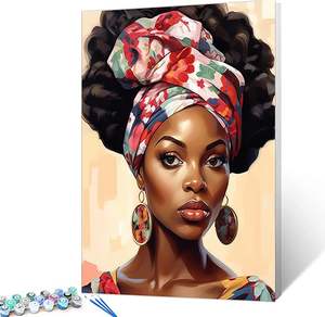 Kit de pintura por números de flores de amapola negra, pintura <span class=keywords><strong>al</strong></span> óleo de Arte Moderno de mujer afroamericana para decoración de pared - Product Image 1