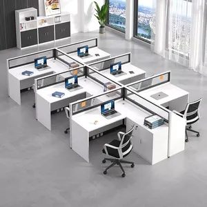 Meja kerja kantor Studio bentuk L, meja kerja 4 orang, Meja Kantor Kerja