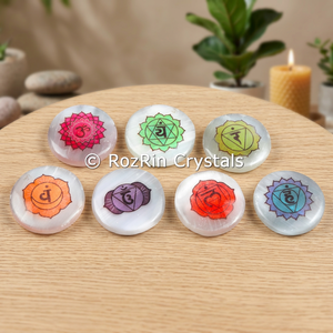 7 <b>Chakra</b> <b>Crystal</b> Stones <b>Set</b> Circle Inlayed Polished Engraved Reiki Healing Home Decoration Collectible - Product Image 3