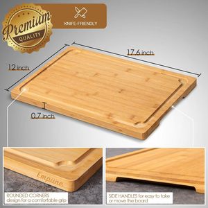 Planche à découper en bambou 17,6 x 12 pouces avec poignée, forme rectangulaire, pour couper la viande, usage domestique - Product Image 2