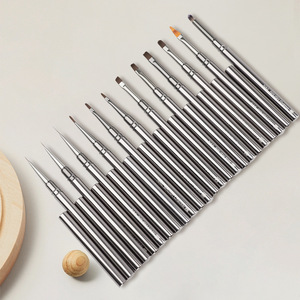 Lot de 12 pinceaux à ongles avec manche bronze, ovales et ronds, pour gel, liner et détails fins, pour la décoration des ongles en salon - Product Image 1
