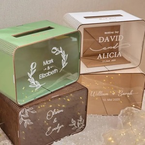 Wooden Acrylic <b>Wedding</b> Card Box With Transparent Front Personalized For <b>Wedding</b> Engagement Party Decor 23x16x13.5cm - Product Image 4