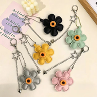 Breloque de sac moderne en cuir PU motif tournesol pour femmes et filles, avec pendentif étoile et chaîne, porte-clés et ornement floral mignon à suspendre au sac à main