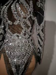 Sexy Black Ver Através Lantejoula Rhinestone Night Club Party Mini Vestido Senhoras Alta Fenda <span class=keywords><strong>Prom</strong></span> Banquete Bainha Vestido Showgirl Outfit - Product Image 5