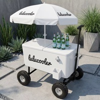 Chariot Glacière à Roulettes 75L/80QT avec Logo Personnalisé et Couleurs au Choix, pour Boissons, Bière, avec Parasol, Idéal pour Fêtes et Pique-niques en Extérieur