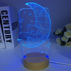 <span class=keywords><strong>Moon</strong></span> <span class=keywords><strong>Bear</strong></span> in legno 3d luce notturna orso con cuore Led Touch Switch atmosfera colorata per la decorazione della casa lampada da tavolo da notte - Product Image 2