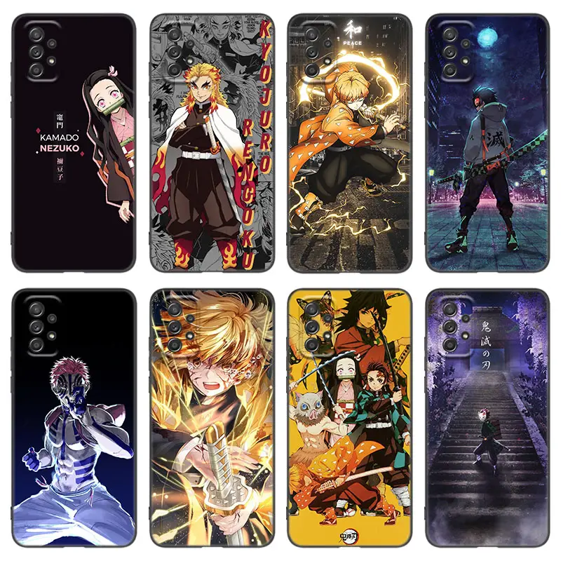 Anime Demon Slayer Telefoonhoesje Voor Samsung Galaxy S20 S21 Fe S22 Ultra S23ultra S10e S9 S8 Plus S7 Rand Zachte Tpu Zwarte Hoes