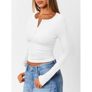 Haut Henley à manches longues pour femme, pull thermique côtelé, doux, boutonné sur le devant, basique décontracté, blanc, taille régulière - Product Image 3