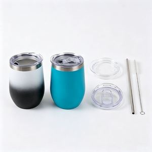 Gobelet à vin isotherme en acier inoxydable à double paroi de 12 oz, sans pied, en forme d'œuf, avec couvercles - Product Image 3